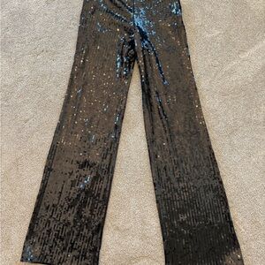 Good American Black Sequin High Rise Flare Pants